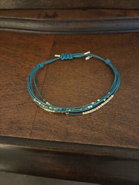 Fossil Teal Multi-Strand Cord Bracelet with Gold Beads